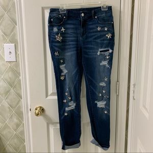 Chico’s the Platinum JEGGING 00 Rhinestones Pearls